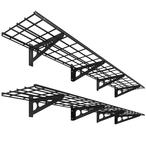 Wall Mounted Garage Storage Shelves - 12x72 Inch Black 2-Pack Floating Shelves