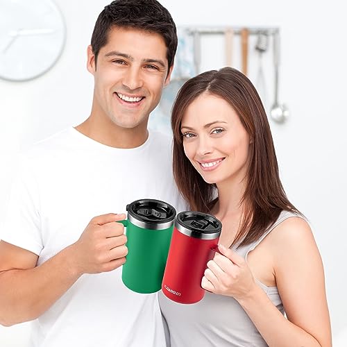 KXIAOCHEN 2-Pack 20 oz Insulated Coffee Mugs with Wide Handles - Red & Emerald