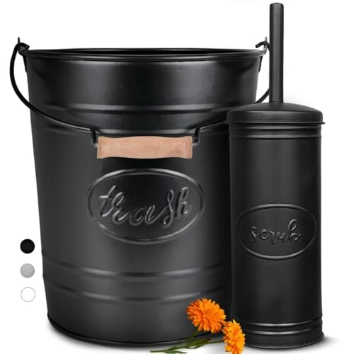 Autumn Alley Matte Black Farmhouse Bathroom Trash Can & Toilet Brush Set