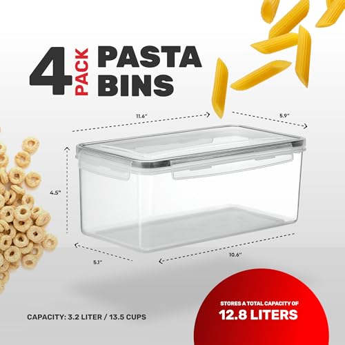 DWËLLZA KITCHEN Horizontal Airtight Food Storage Containers Set of 4, 3.2L BPA-Free Pasta Canisters