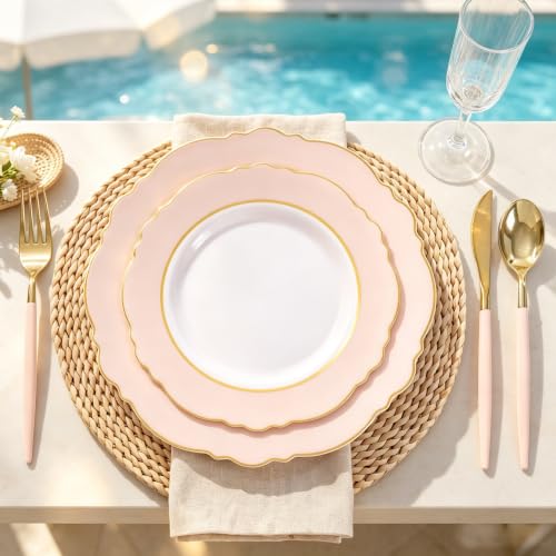 Pink Baroque Disposable Plates Set - Large & Small for Baby Shower Wedding Party