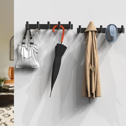 Black Wall Mount Coat and Hat Rack with 5 Hooks - 2 Pack
