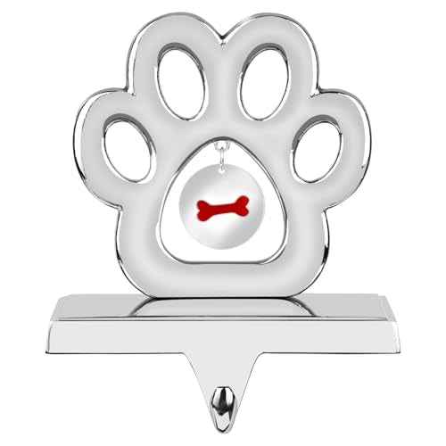 Hooqict Dog Paw Christmas Stocking Holder with Bone Pendant for Mantel 3D Silver Metal Mantel Stocking Holder Christmas Stocking Hanger for Christmas Fireplace Table Decorations