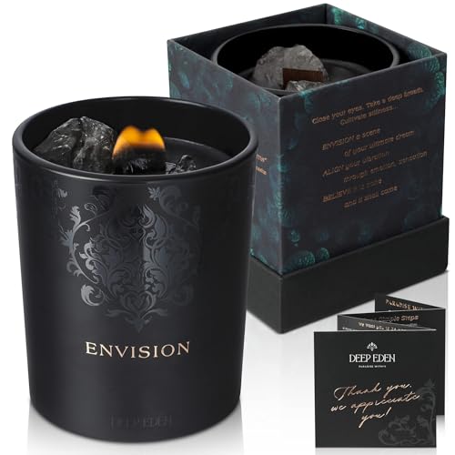 Manifest Black Orchid & Pine Moss Scented Crystal Candle with Smoky & Clear Quartz - Deep Eden