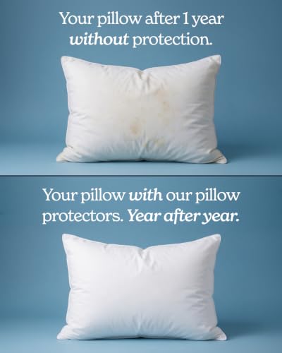 King Size Cotton Pillow Protectors Set of 4 - White, Micro-Zipper, Breathable