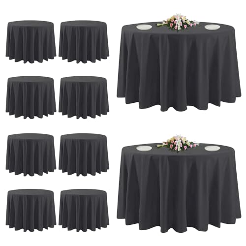 Black Round Tablecloth 120 Inch Pack of 10 - Stain & Wrinkle Resistant Polyester