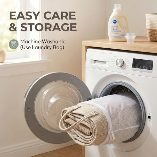 Oatmeal 115L Extra Large Cotton Rope Blanket Basket - Washable & Collapsible