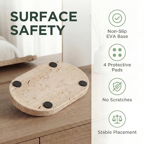 Natural Travertine Beige Oval Marble Tray - 11.8 x 5.9 Vanity Organizer - Variation of Natural Travertine Beige / 11.8" x 5.9"