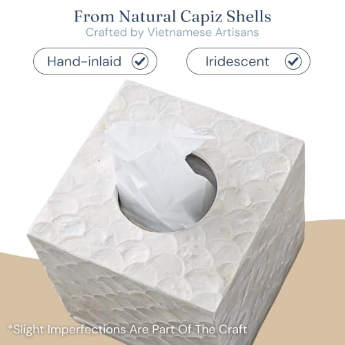 Square Capiz Shell Tissue Box Cover - Coastal Decorative Holder