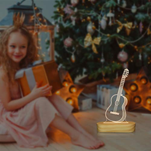 Guitar 3D Illusion Optical Night Light LED Bedside Lamp for Children Men Him Musicians Lovers Christmas Gifts Soft Warm White Colour