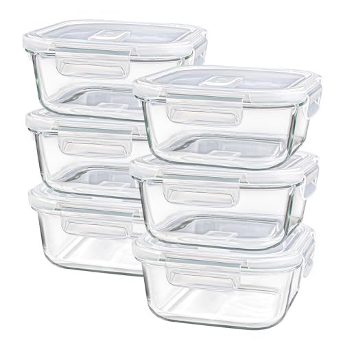 Square Glass Food Storage Containers with Lids - 24 oz, 6 Pack