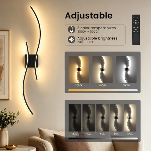 Rechargeable Wall Lights 39.4 Inch LED Sconce with Remote 3CCT - 2 Pack