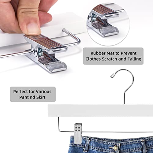 White 14-Inch Wooden Pants & Skirt Hangers with Non-Slip Clips - Pack of 20