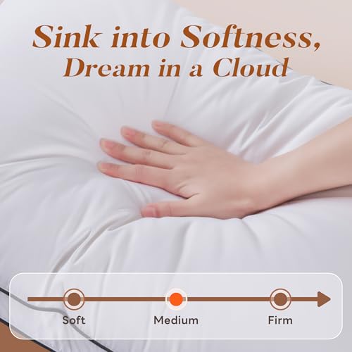 Queen Size Feather Down Pillow Set of 2 - Medium Firm Hotel Collection Gusset Design