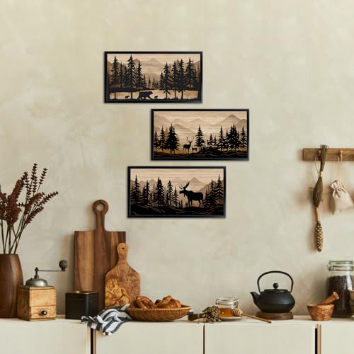 Rustic Cabin Wall Art Set - Woodland Animal Decor for Bathroom & Bedroom