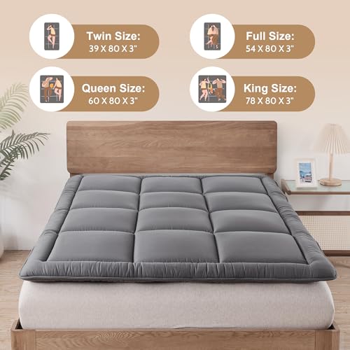 WhatsBedding Japanese Floor Mattress Futon 3" Grey Tatami Mat