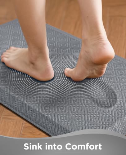 Grey Anti-Fatigue Kitchen Mat 20x32 Inch Cushioned Ergonomic Standing Rug