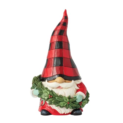 Jim Shore Highland Glen Gnome Figurine with Holly Wreath - 5.5 Inch Home Decor