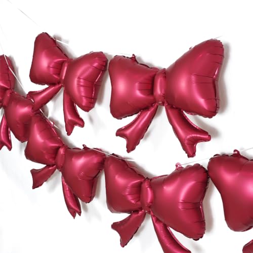 Burgundy Red Bow Balloons 6pc Matte Metallic Bow Tie Foil Balloons (Variation: Burgundy Red) - Party Era