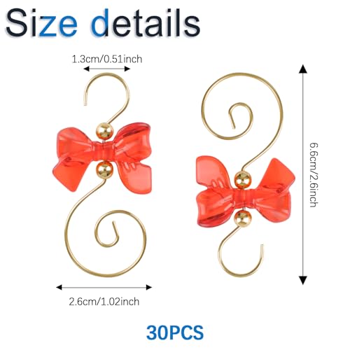 INCREWAY 30 Pcs Red Bow Ornament Hooks S-Shaped Hangers - Golden/Gold & Red Bow Set