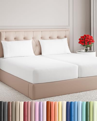 Split King Size 5-Piece Bed Sheet Set - Breathable Cooling Microfiber - White, Variation 01