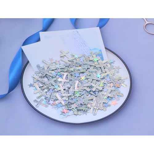 ONLYKXY 1050Pcs Star and Cross Table Confetti Decor Glitter Scatter Bless Confetti Decoration for Easter Spring Bride Shower Birthday Wedding Foil Theme Thanks Giving Party Valentine's Day (Silver)