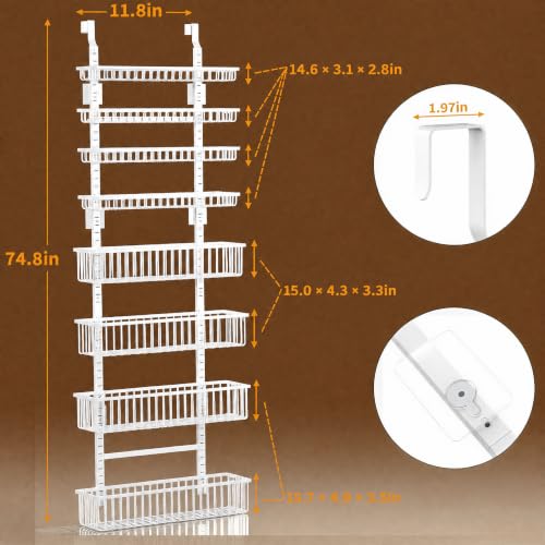 White Over The Door Pantry Organizer 8-Tier Metal Spice & Storage Rack