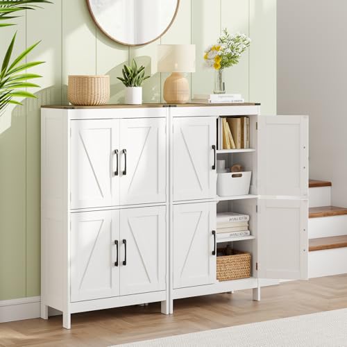 Mufico Bathroom Floor Storage Cabinet 23.63L x 11.8W x 43.3H Inch Farmhouse Style White