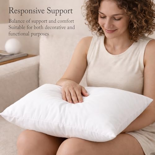 26x26 Inch Feather & Down Pillow Inserts - Pack of 2 White Luxury Support
