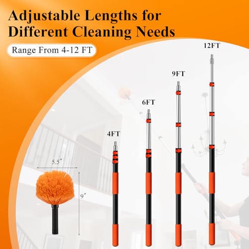 12ft Heavy-Duty Cobweb Duster with 20ft Reach Extension Pole - PuliKit