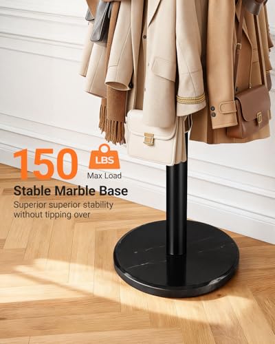 Heavy Duty Metal Coat Rack with Marble Base & 16 Hooks - Freestanding Umbrella Stand