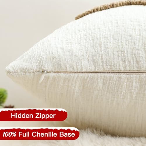 Artscope Beige Chenille Christmas Tree Pillow Covers Set of 2 20x20 Inches