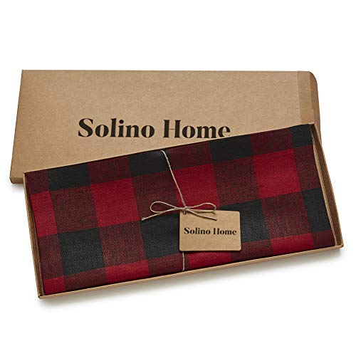 Solino Home Buffalo Check Linen Table Runner 14x72 in, Red & Black