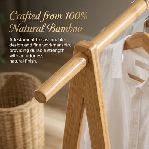 Finnhomy Bamboo Clothes Rack Portable Extra Large Garment Organizer with 2-Tier Shelves