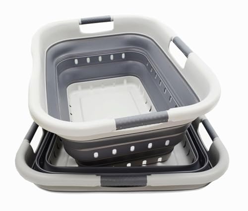 Set of 2 Collapsible Laundry Baskets - 41L Grey/Dark Grey Space Saving Hampers