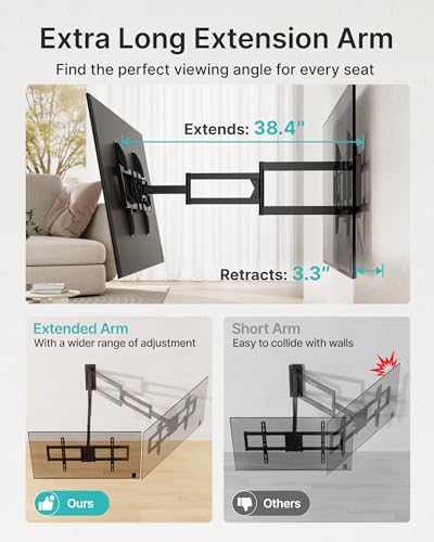 Pegzone 38-Inch Extra Long Extension TV Wall Mount for 37-86 Inch Screens – Heavy Duty Full Motion with Tilt & Swivel, Supports Up to 110 lbs