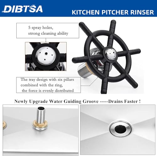 DIBTSA Stainless Steel Pitcher Rinser with Spray & Drip Tray, 12.8x6.9 Inch Silver