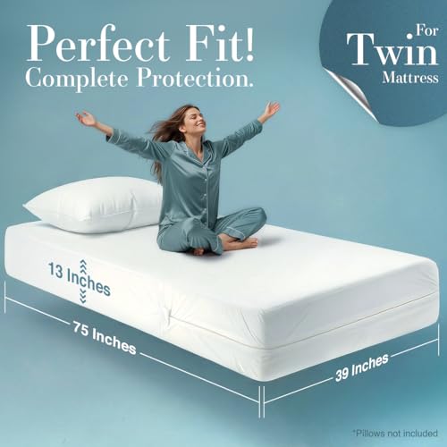 Twin Size Mattress Protector Encasement Pack of 4 - Waterproof Bed Bug Dust Mite Proof Zippered Cover