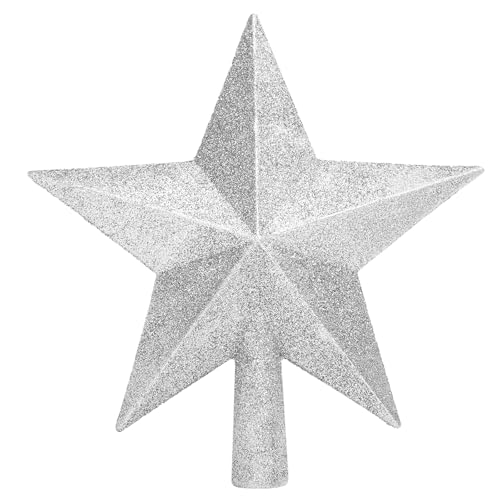 SRISE Silver 8 Inch Glitter Christmas Star Tree Topper Holiday Decor