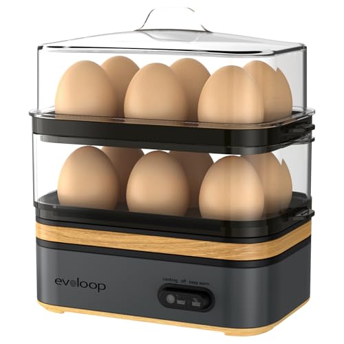Evoloop Grey Electric Egg Cooker for 12 Eggs, Boiled, Poached & Omelet Maker