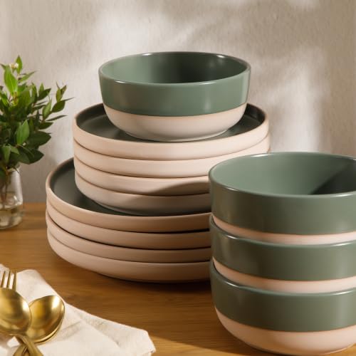 Gibson Home 12-Piece Green Dinnerware Set for 4 - Service for 4, Bluegrass Valley
