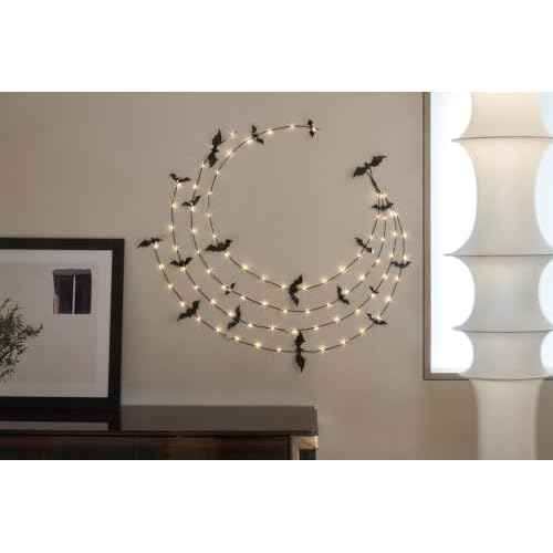 LITBLOOM Halloween Garland with Lights 6FT 80 Orange and Warm White Fairy Lights, Lighted Black Garland Battery Operated with Timer Lit Bats for Wall Porch Decoration