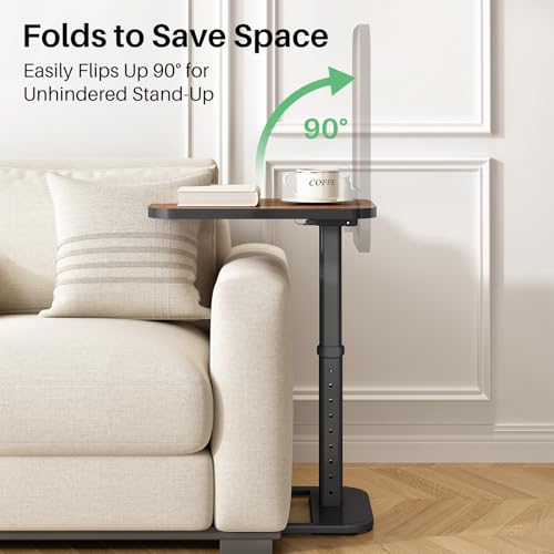 Kitstorack Brown Upgraded TV Tray Table with Auto-Lock & 90° Flip Design, Adjustable Height Sofa Side Table