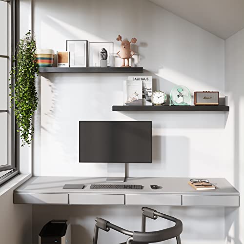 40-Inch Black Floating Wall Shelves Set of 2 - Extra-Wide Display Shelves with Invisible Brackets, Modern MDF Design, Versatile for Home & Office