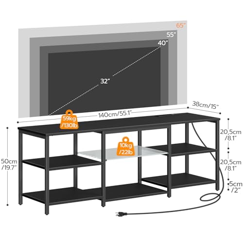 55.1 Inch LED TV Stand with Charging Station and Open Storage - Black