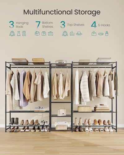 SONGMICS Portable Closet Wardrobe Black 81.3" with 10 Shelves & 3 Hanging Rods