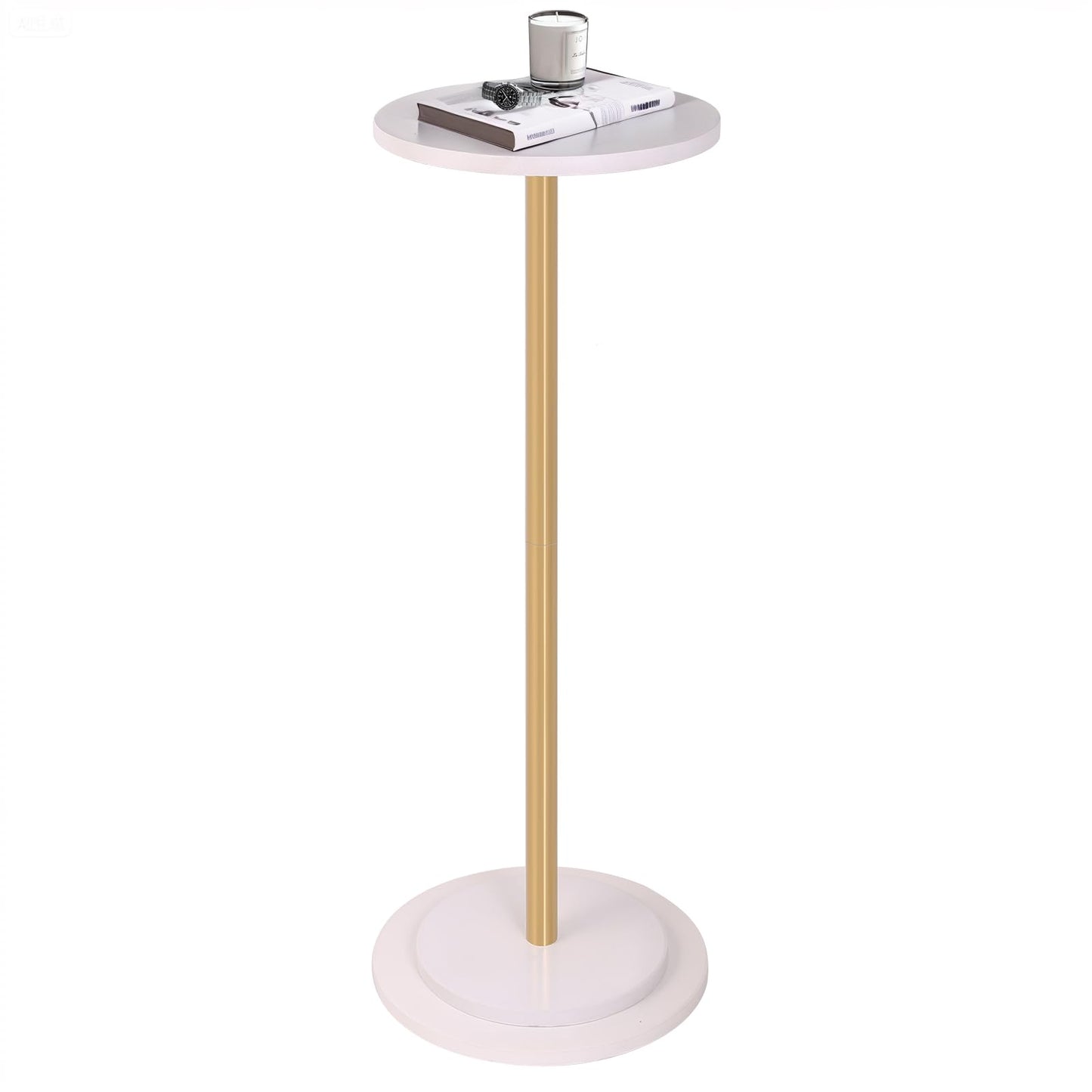 OIKASSU Premium Stone Round Drink Table,Heavy Duty Stone Base Top Pedestal,Cocktail Accent End Table for Living Room,Waterproof, Weighted Base Small Accent Side Table for Small Space Office,White