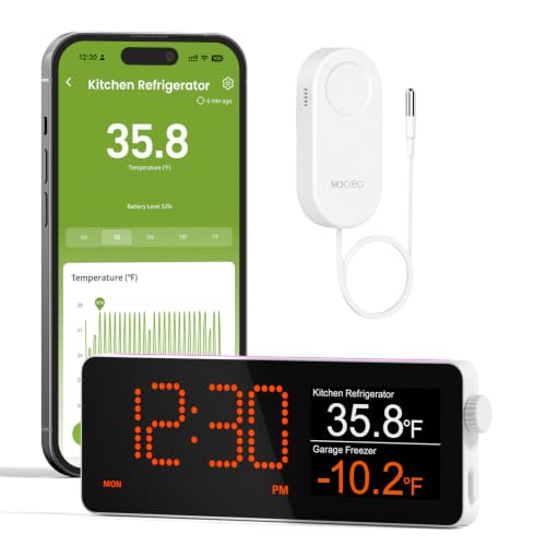 Wi-Fi Refrigerator Thermometer with Digital Hub & Remote Alerts - 1 LCD Hub + 1 Sensor