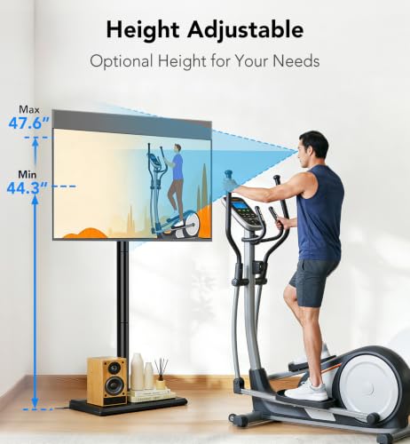 AX WABER Black Floor TV Stand with Mount for 26-60 Inch Flat Screens, Height Adjustable, Swivel & Tilt, Space-Saving Wood Base