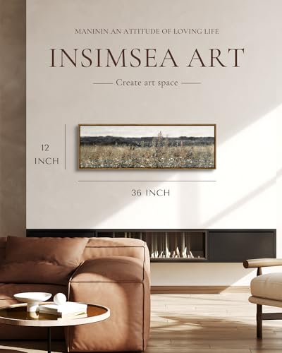 InSimSea Framed Floral Meadow Wall Art 12x36 Inches - Classical Landscape Canvas